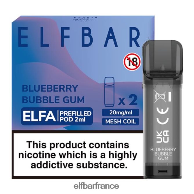 046VN4126 elfbar elfa dosette préremplie - 2 ml - 20 mg (paquet de 2) bubble-gum aux myrtilles