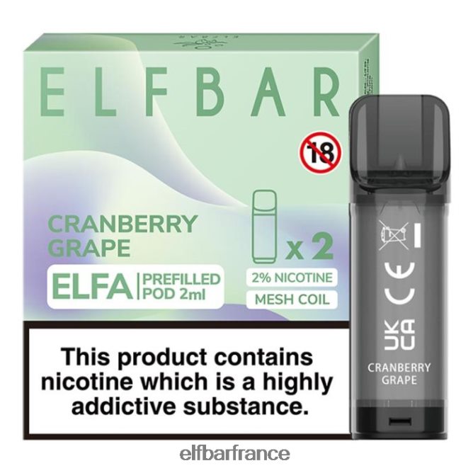 046VN4127 elfbar elfa dosette préremplie - 2 ml - 20 mg (paquet de 2) raisin de canneberge