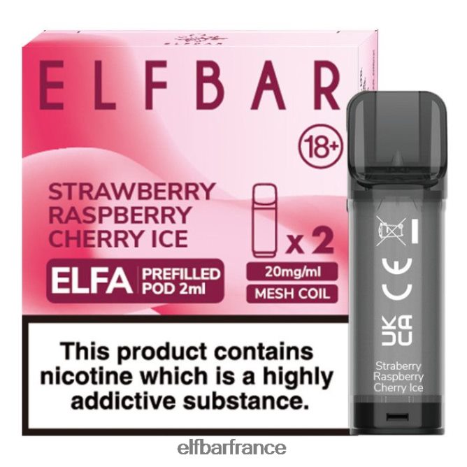 046VN4129 elfbar elfa dosette préremplie - 2 ml - 20 mg (paquet de 2) glace à la fraise, à la framboise et à la cerise