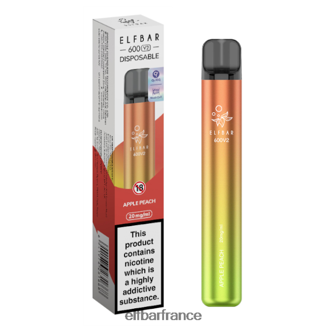 046VN411 Vape jetable elfbar 600v2 - 20 mg pêche aux pommes