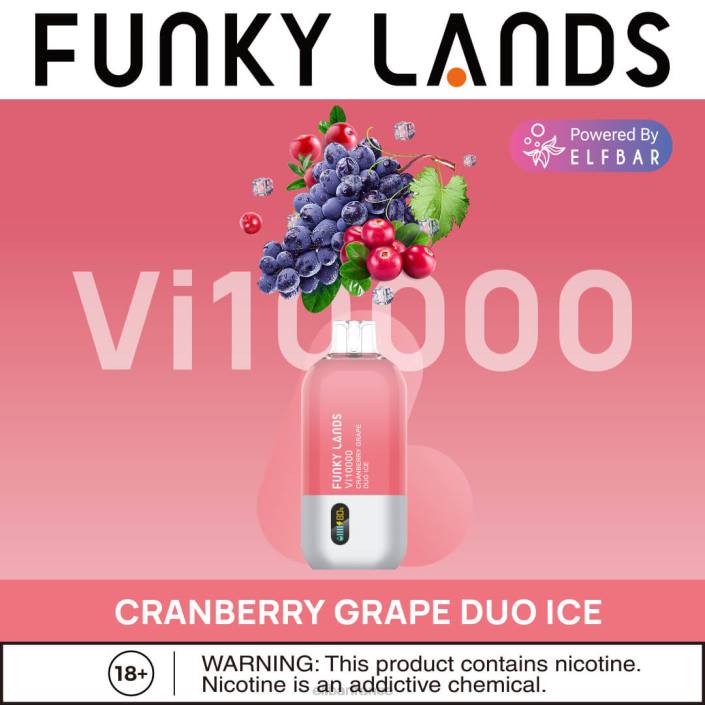 ELFBAR Funky Lands Vape jetable Vi10000 bouffées 2PRT165 glace duo de raisin et de canneberge